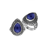 Sterling Silver Balinese Blue Sapphire Quartz Ring With Elegant Pear Shape Design